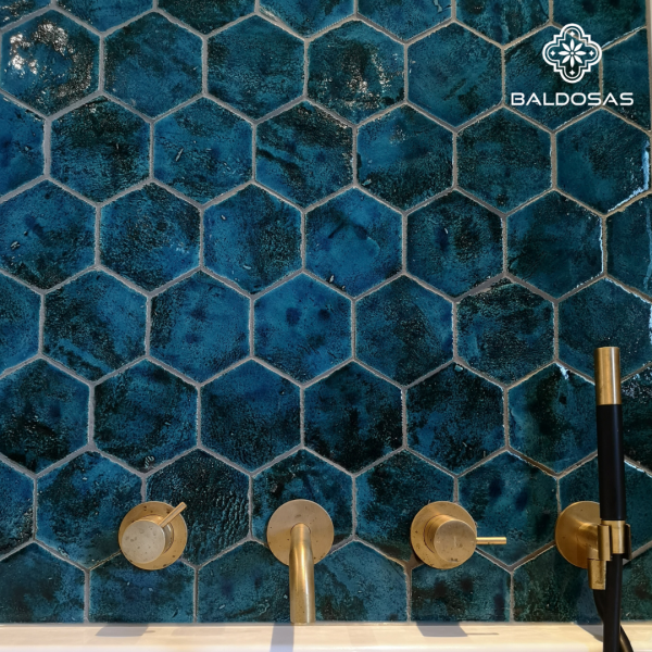 teal hexagon bathroom tile