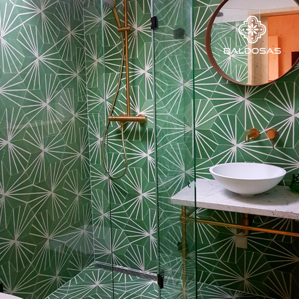 Hexagon pattern tile shower